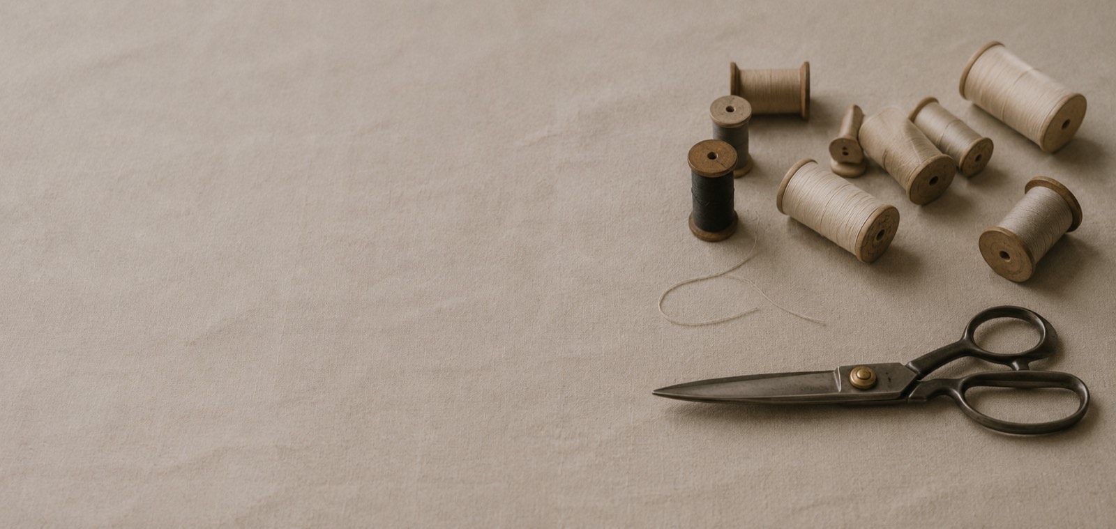 Wooden thread spools and tailor’s shears